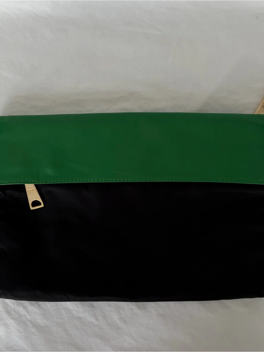 Prada Green and Black Fold-Over Men's Clutch with Gold Logo